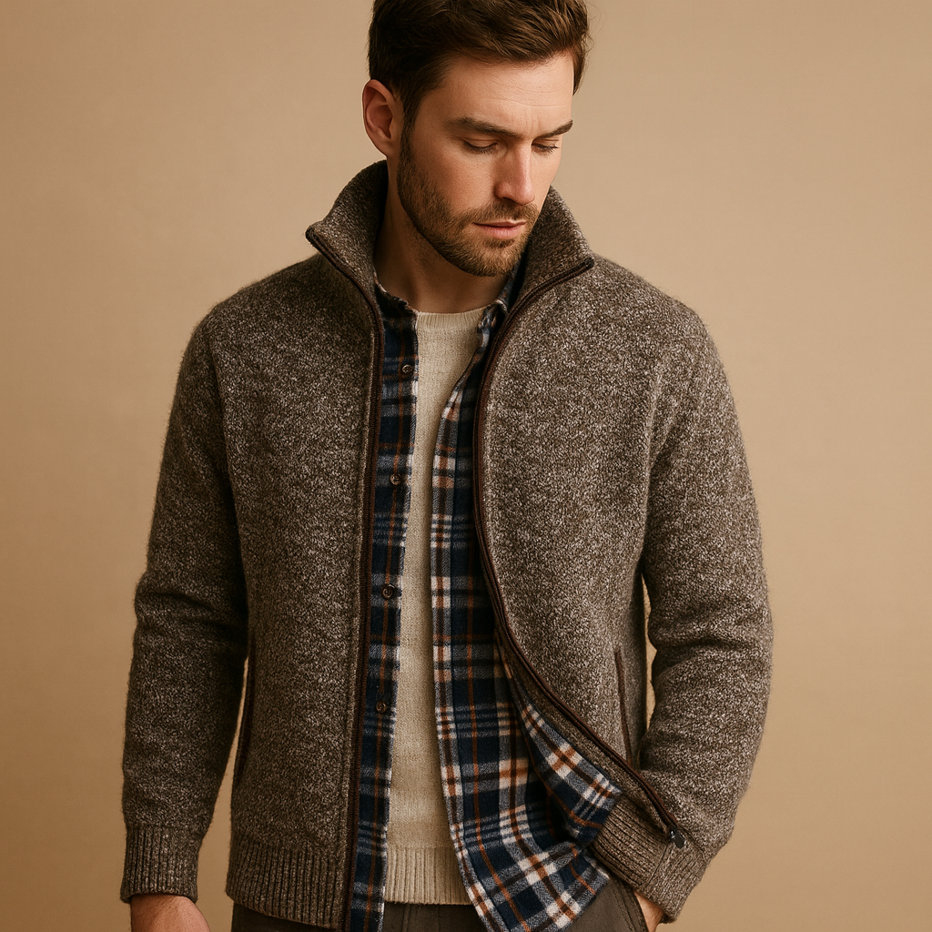 Gefütterte Strickjacke für Herren mit Reißverschluss und Stehkragen – Warme Schicht mit Reißverschlusstaschen für Herbst und Winter
