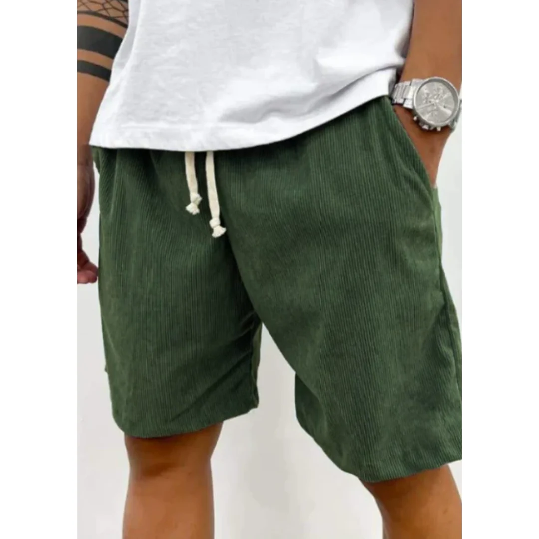 Short décontracté pour homme en velours côtelé avec cordon de serrage – short d’été confortable pour une tenue casual au quotidien