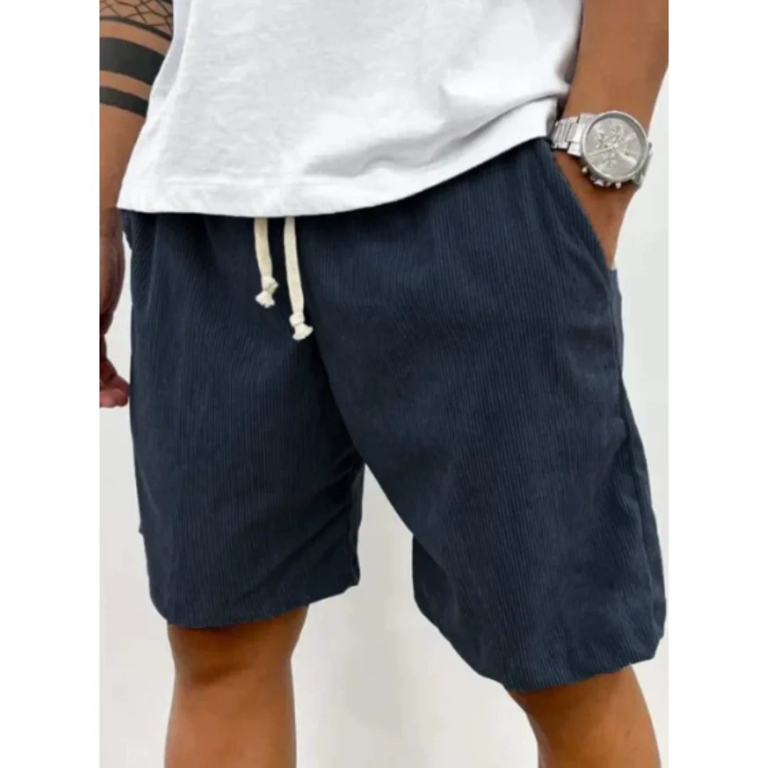 Short décontracté pour homme en velours côtelé avec cordon de serrage – short d’été confortable pour une tenue casual au quotidien