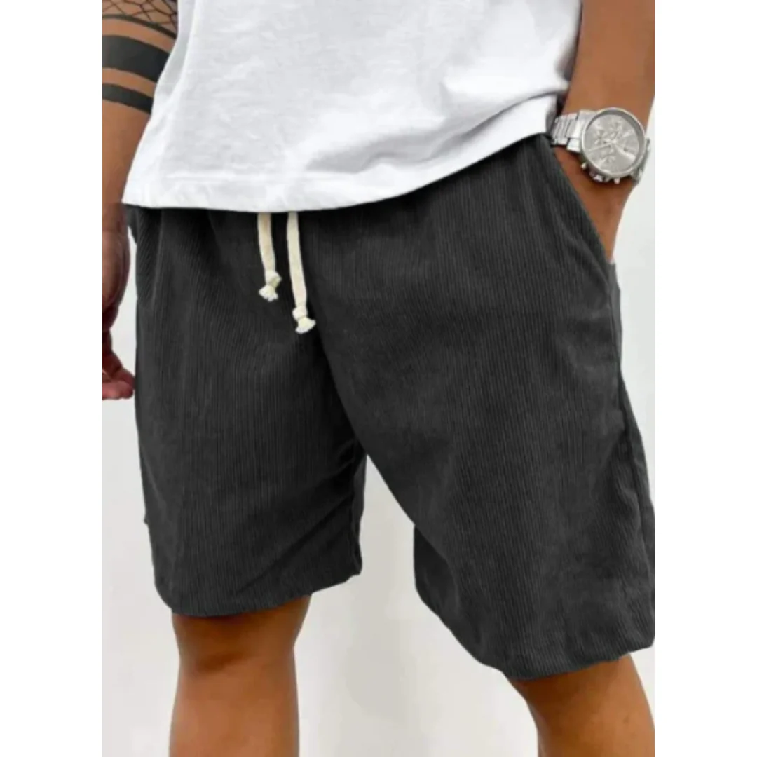 Short décontracté pour homme en velours côtelé avec cordon de serrage – short d’été confortable pour une tenue casual au quotidien