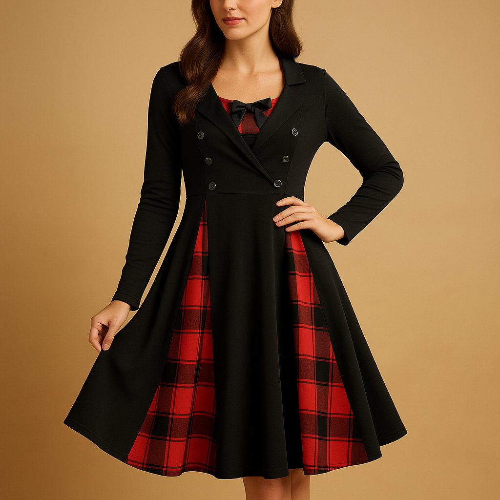 Vestido midi de corte em A e trespassado para mulher – estilo estampado de manga comprida para o trabalho e um visual elegante descontraído