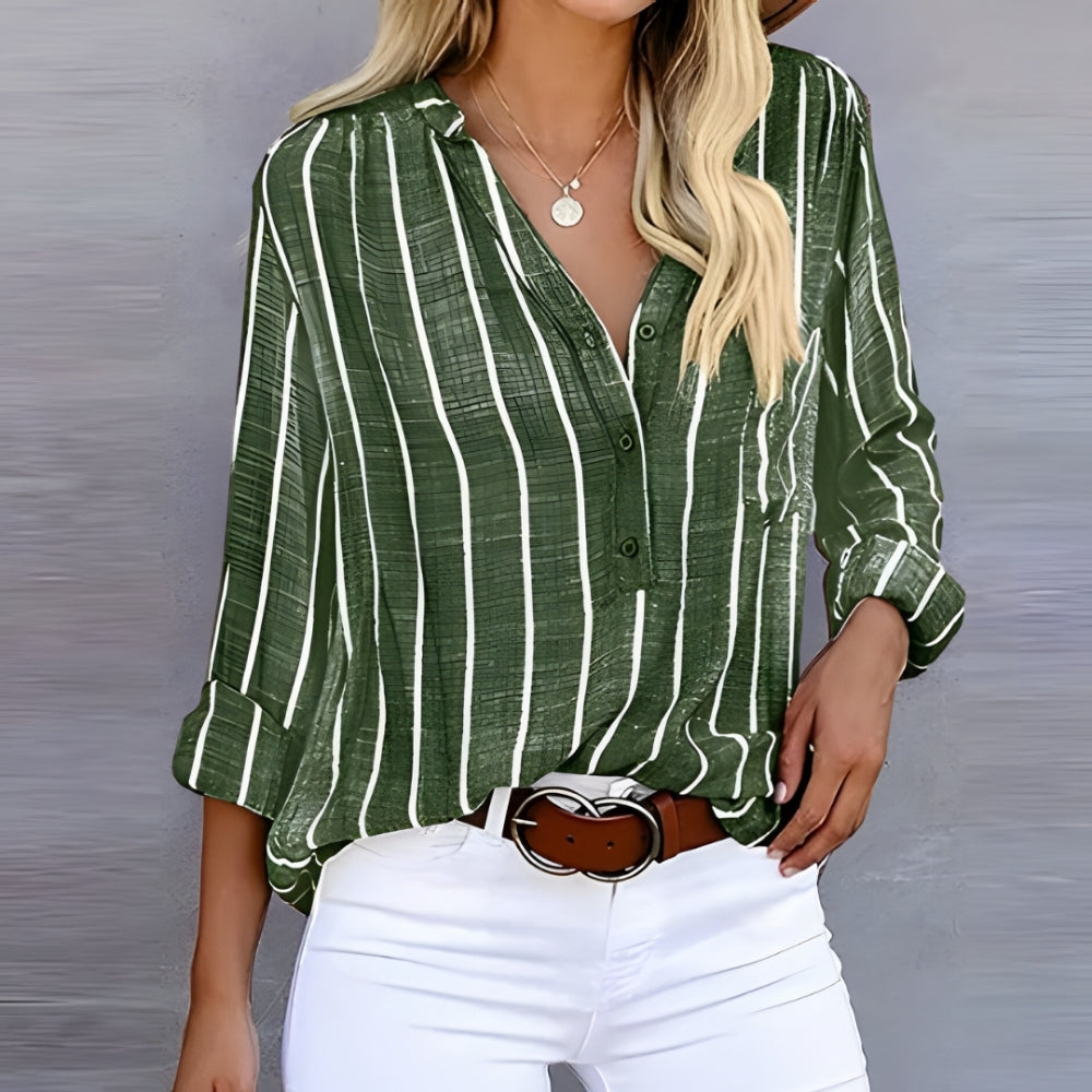 Women’s Striped Casual Shirt – Relaxed Roll-Sleeve Button-Up for Everyday Wear