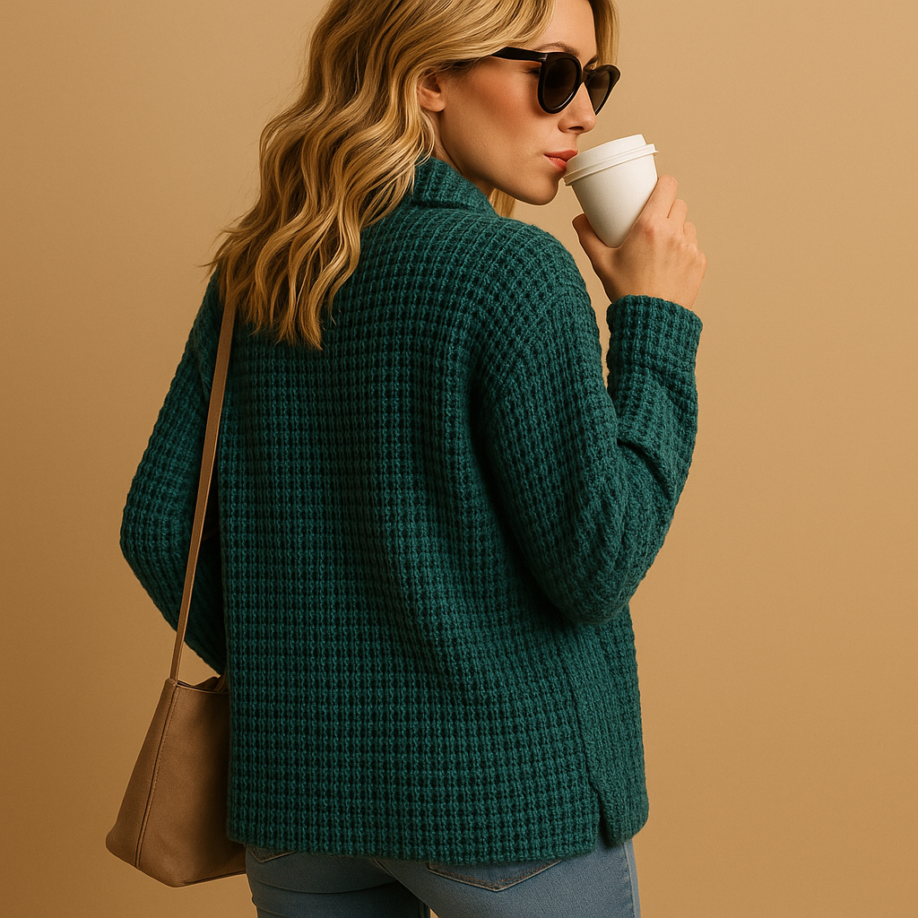 Cardigã de malha grossa com gola xaile e botões para mulher - Malha ajustada com textura para dias de trabalho no outono e inverno e sobreposições casuais