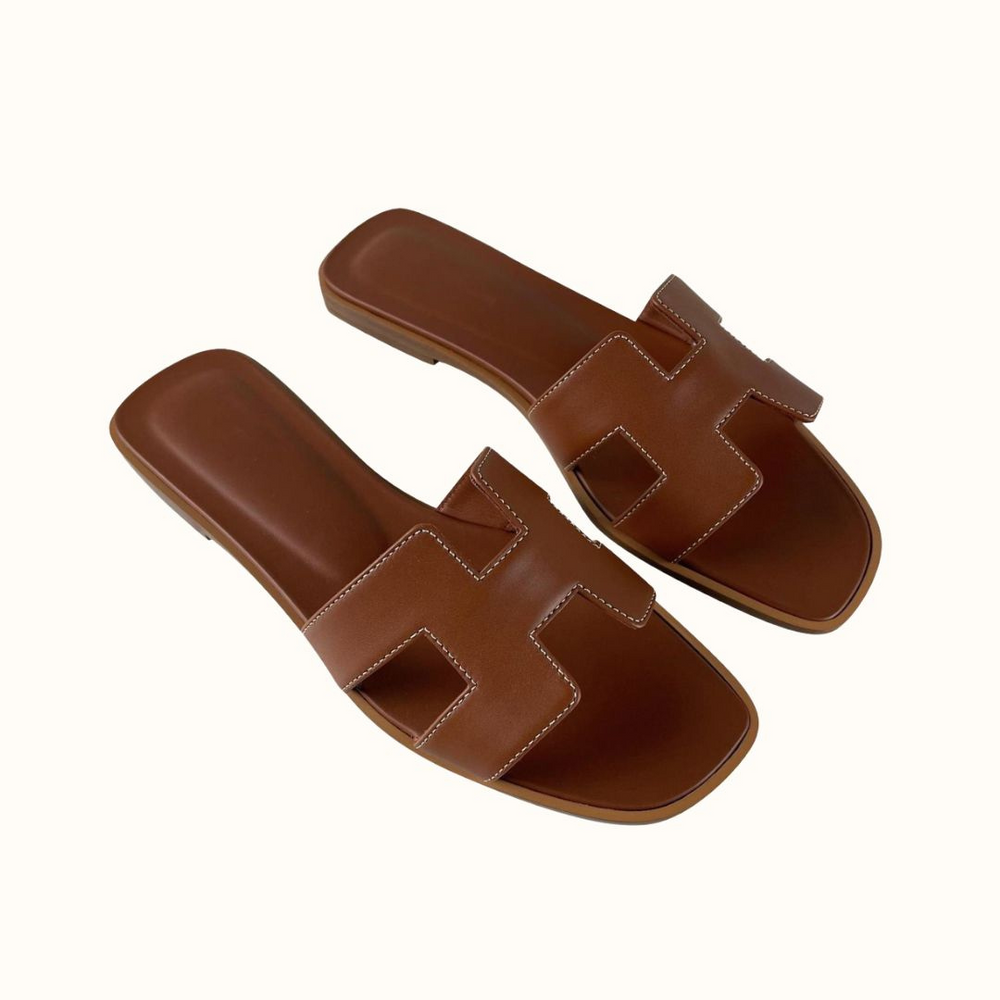 Women’s Leather Sandals Slip On H Strap Design Low Heel Elegant Summer Casual Footwear