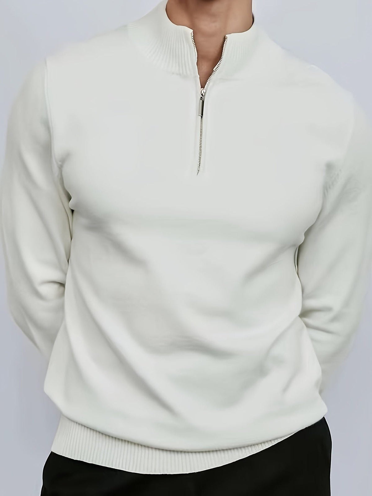 Half-zip sweatshirt til mænd – langærmet pullover med standkrave og ribkanter til afslappet brug i koldt vejr