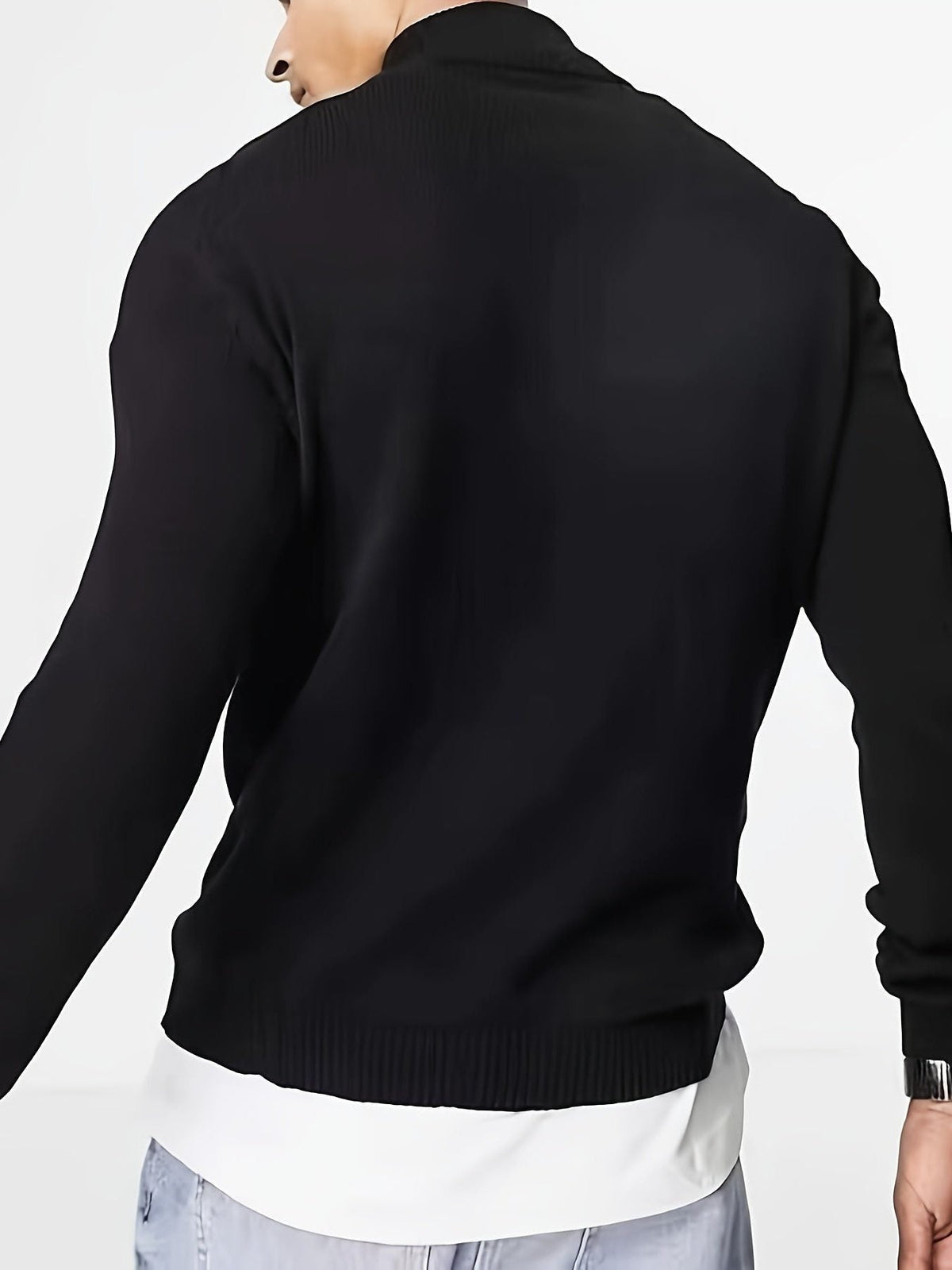 Half-zip sweatshirt til mænd – langærmet pullover med standkrave og ribkanter til afslappet brug i koldt vejr