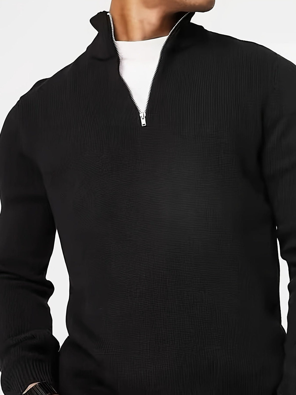 Half-zip sweatshirt til mænd – langærmet pullover med standkrave og ribkanter til afslappet brug i koldt vejr
