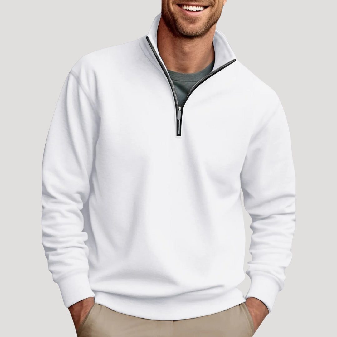 Sweatshirt til mænd med halv lynlås - langærmet pullover med ståkrave og kontrastdetalje ved lynlåsen til afslappet hverdagsbrug