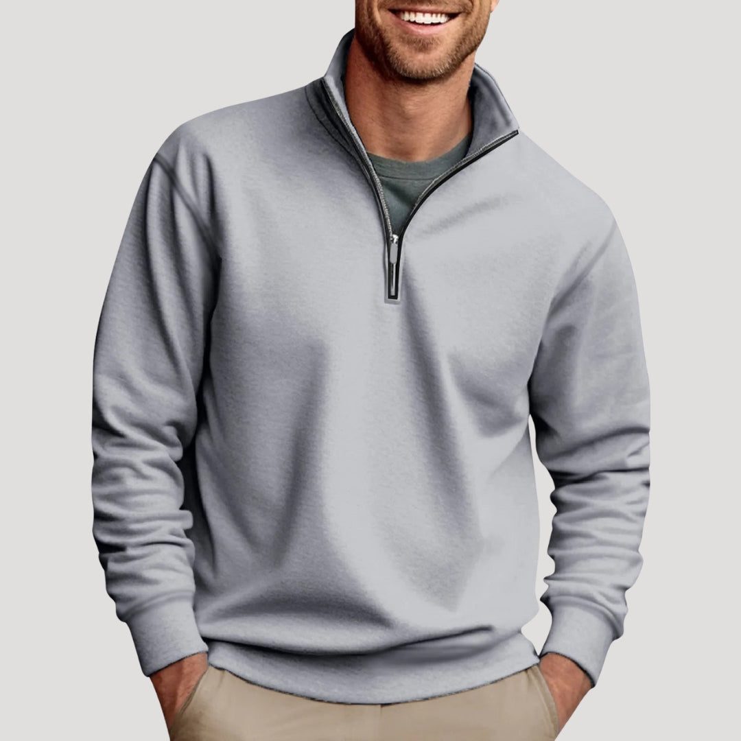Sweatshirt til mænd med halv lynlås - langærmet pullover med ståkrave og kontrastdetalje ved lynlåsen til afslappet hverdagsbrug