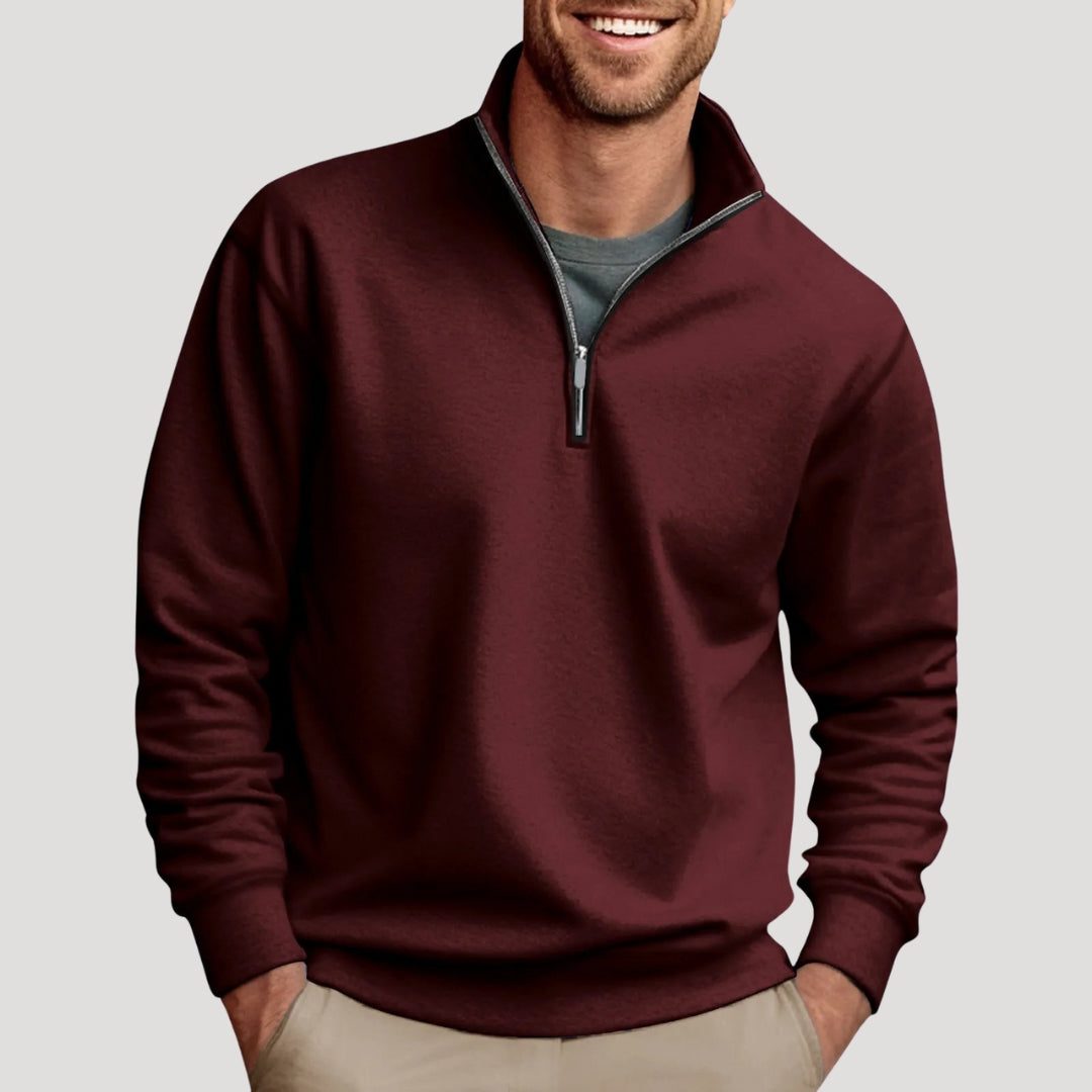 Sweatshirt til mænd med halv lynlås - langærmet pullover med ståkrave og kontrastdetalje ved lynlåsen til afslappet hverdagsbrug