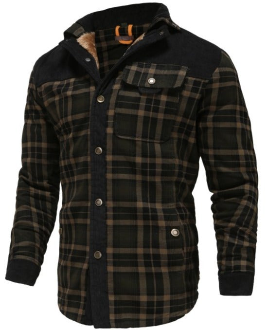 Chaqueta de campo estampada para hombre – Prenda exterior de mezcla de algodón con forro de borreguito y cuello alto