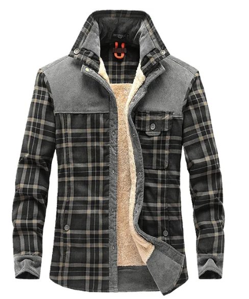 Chaqueta de campo estampada para hombre – Prenda exterior de mezcla de algodón con forro de borreguito y cuello alto