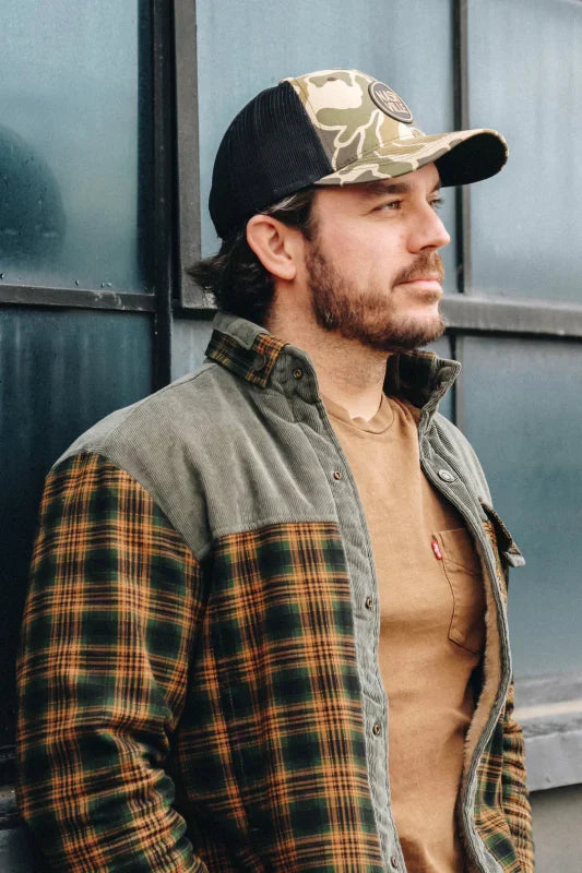 Chaqueta de campo estampada para hombre – Prenda exterior de mezcla de algodón con forro de borreguito y cuello alto
