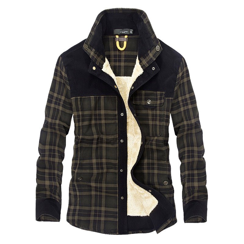 Chaqueta de campo estampada para hombre – Prenda exterior de mezcla de algodón con forro de borreguito y cuello alto