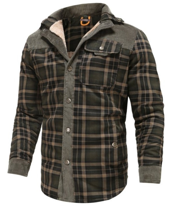 Chaqueta de campo estampada para hombre – Prenda exterior de mezcla de algodón con forro de borreguito y cuello alto