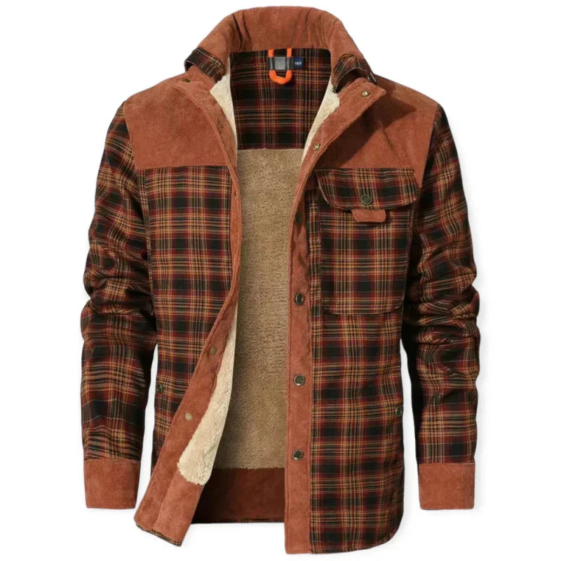 Chaqueta de campo estampada para hombre – Prenda exterior de mezcla de algodón con forro de borreguito y cuello alto