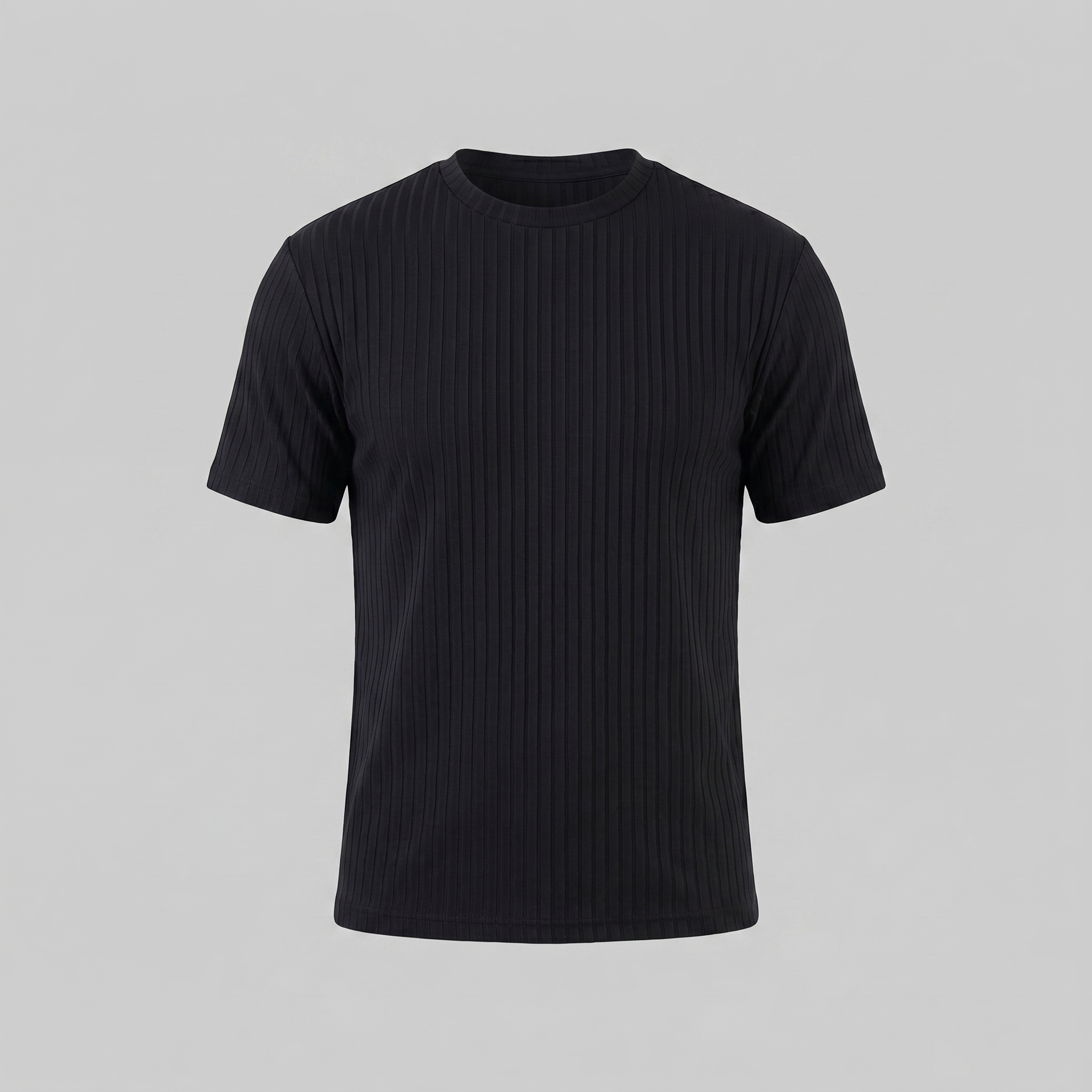 T-shirt da uomo a coste con scollo rotondo, vestibilità slim