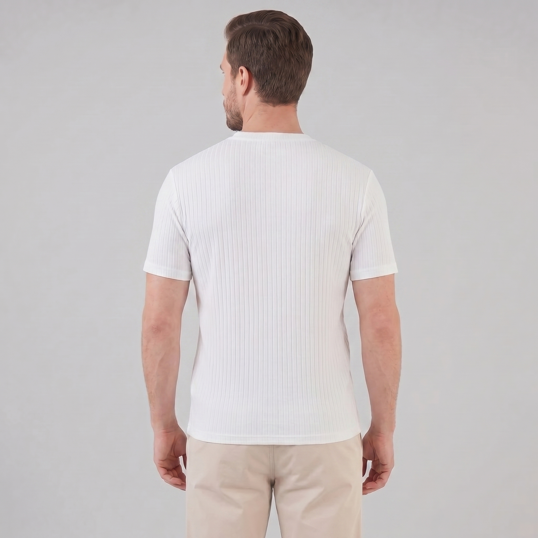 T-shirt da uomo a coste con scollo rotondo, vestibilità slim