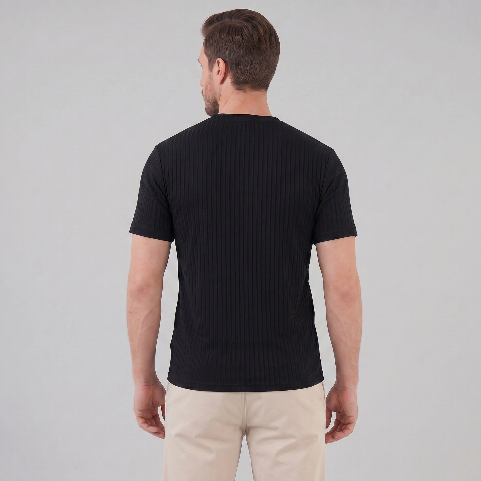 T-shirt da uomo a coste con scollo rotondo, vestibilità slim