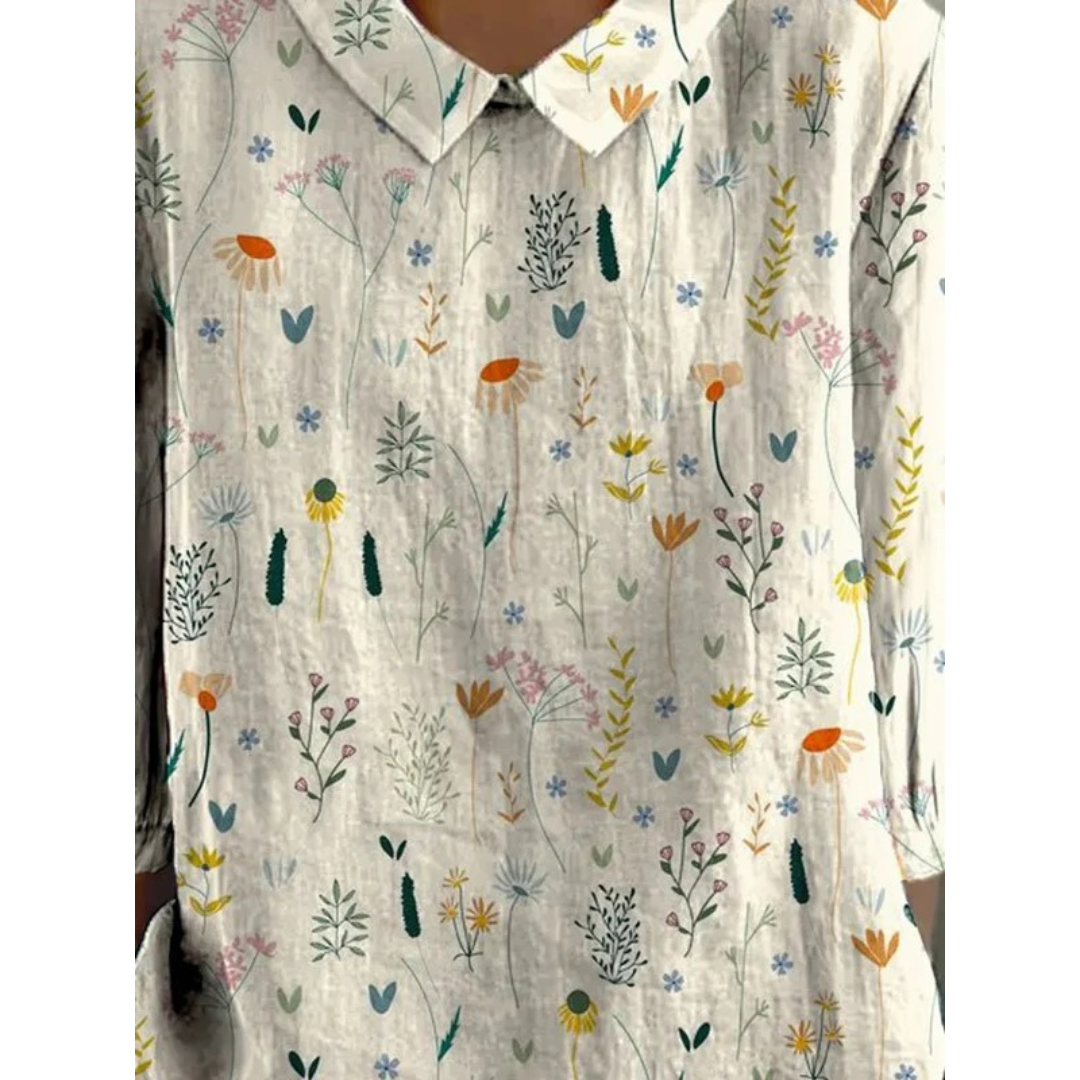 Blouse femme à imprimé botanique – Haut ample à manches courtes pour le printemps et l’été