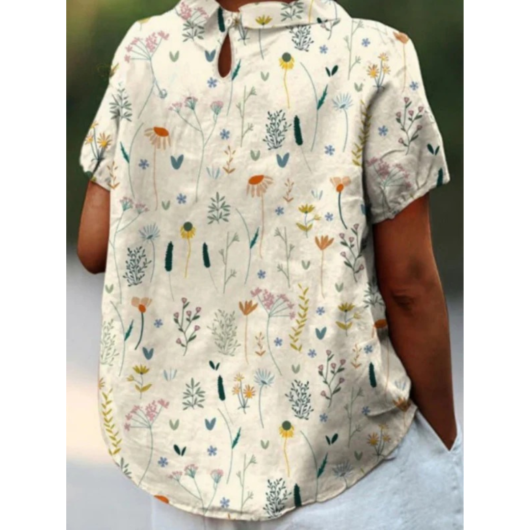 Blouse femme à imprimé botanique – Haut ample à manches courtes pour le printemps et l’été