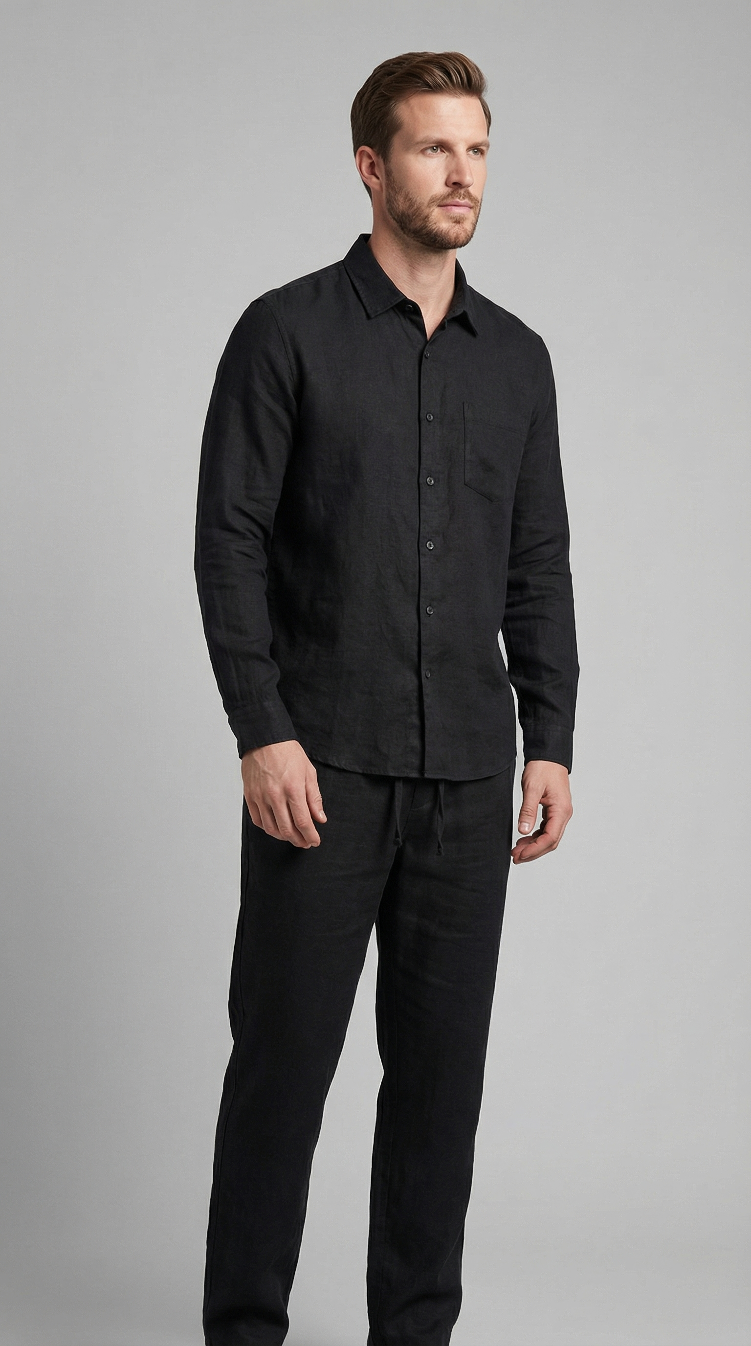 Conjunto de lino para hombre Camisa y pantalones relajados