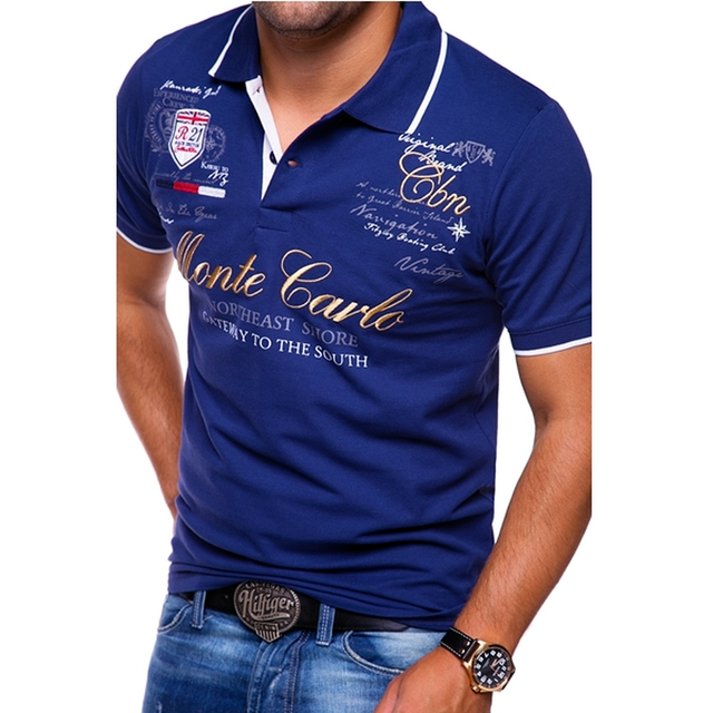 Men’s Printed Contrast Trim Casual Short Sleeve Polo