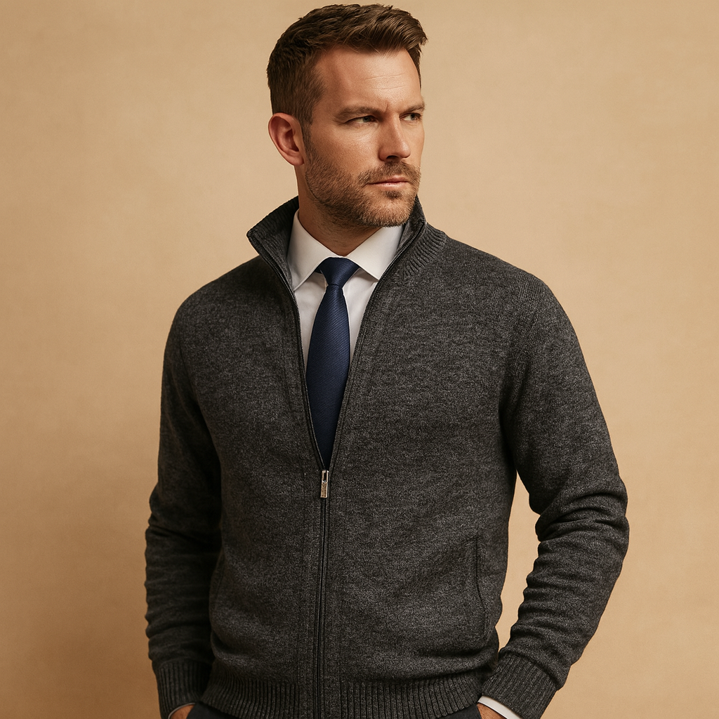 Cardigan Uomo Classico con Zip – Giacca a Maglia Senza Tempo per Look Smart Casual