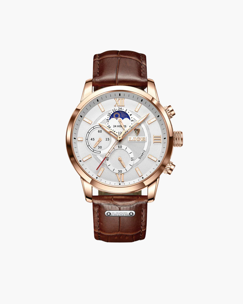 Orologio classico impermeabile da uomo con quadrante romano e cinturino in pelle