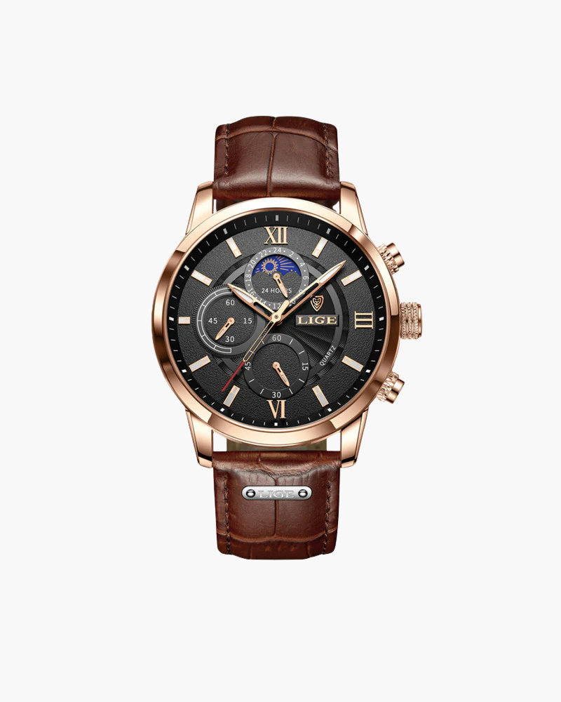 Orologio classico impermeabile da uomo con quadrante romano e cinturino in pelle