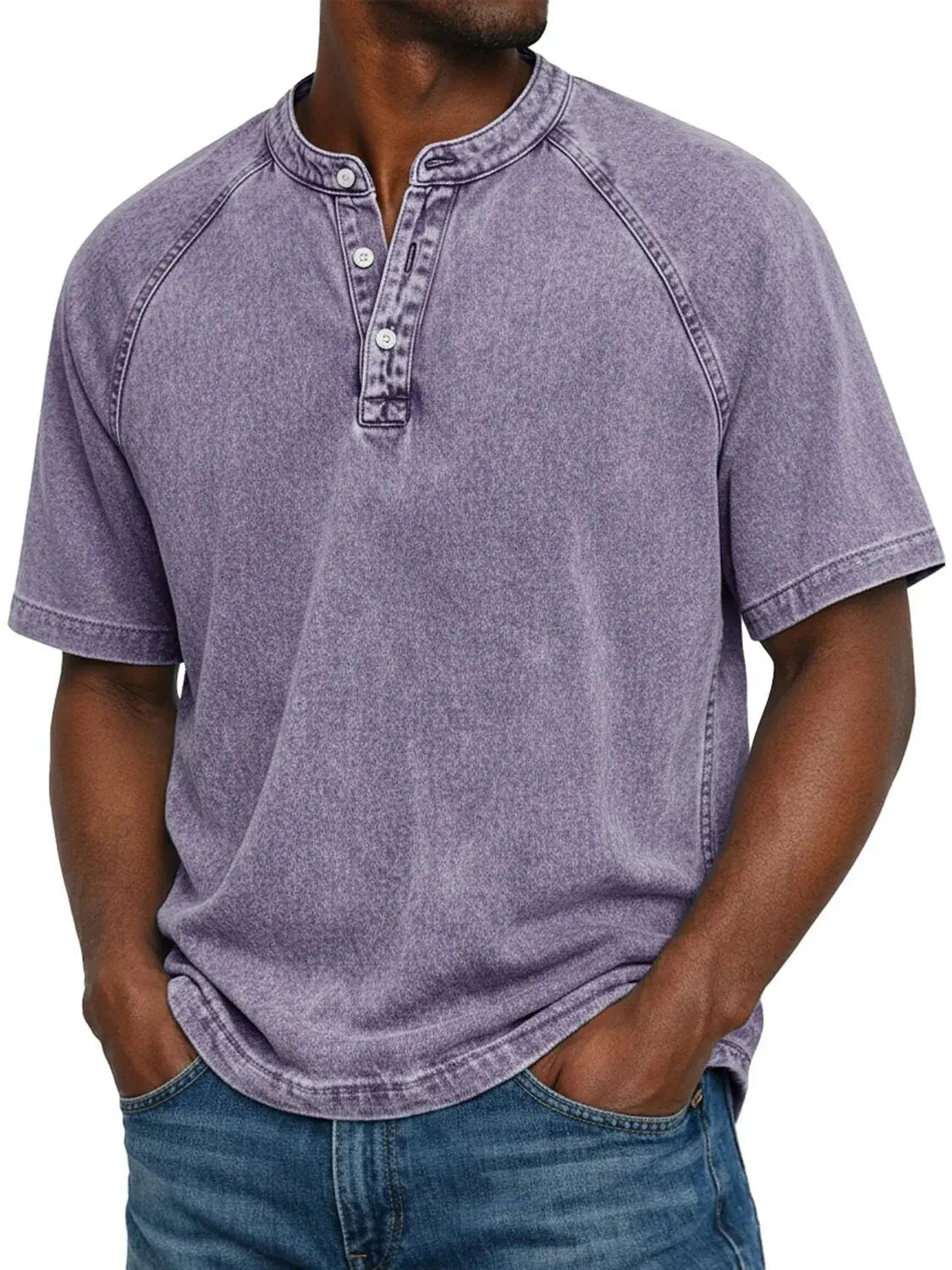 Men’s Washed Henley Short Sleeve Casual T-Shirt