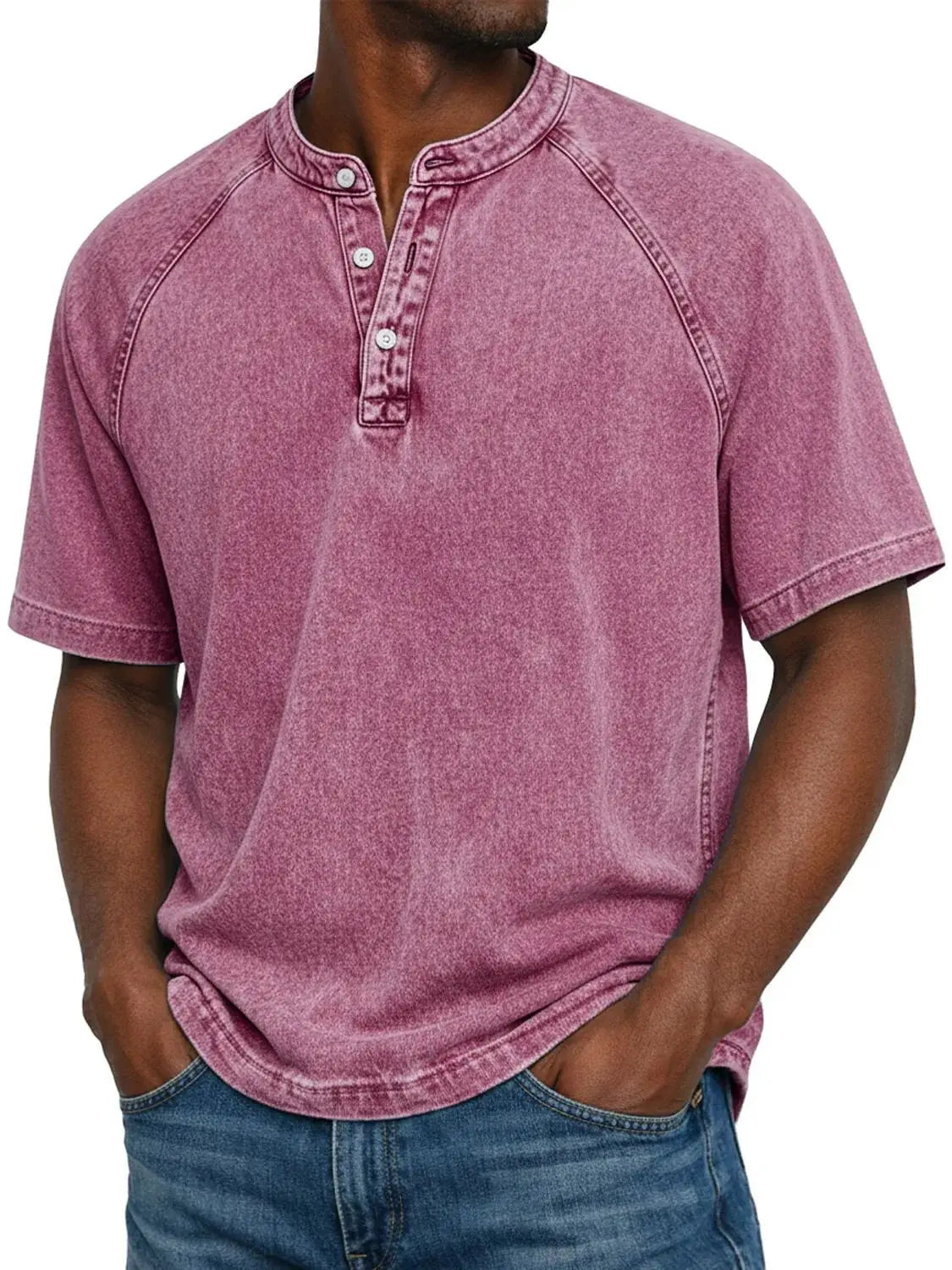 Men’s Washed Henley Short Sleeve Casual T-Shirt