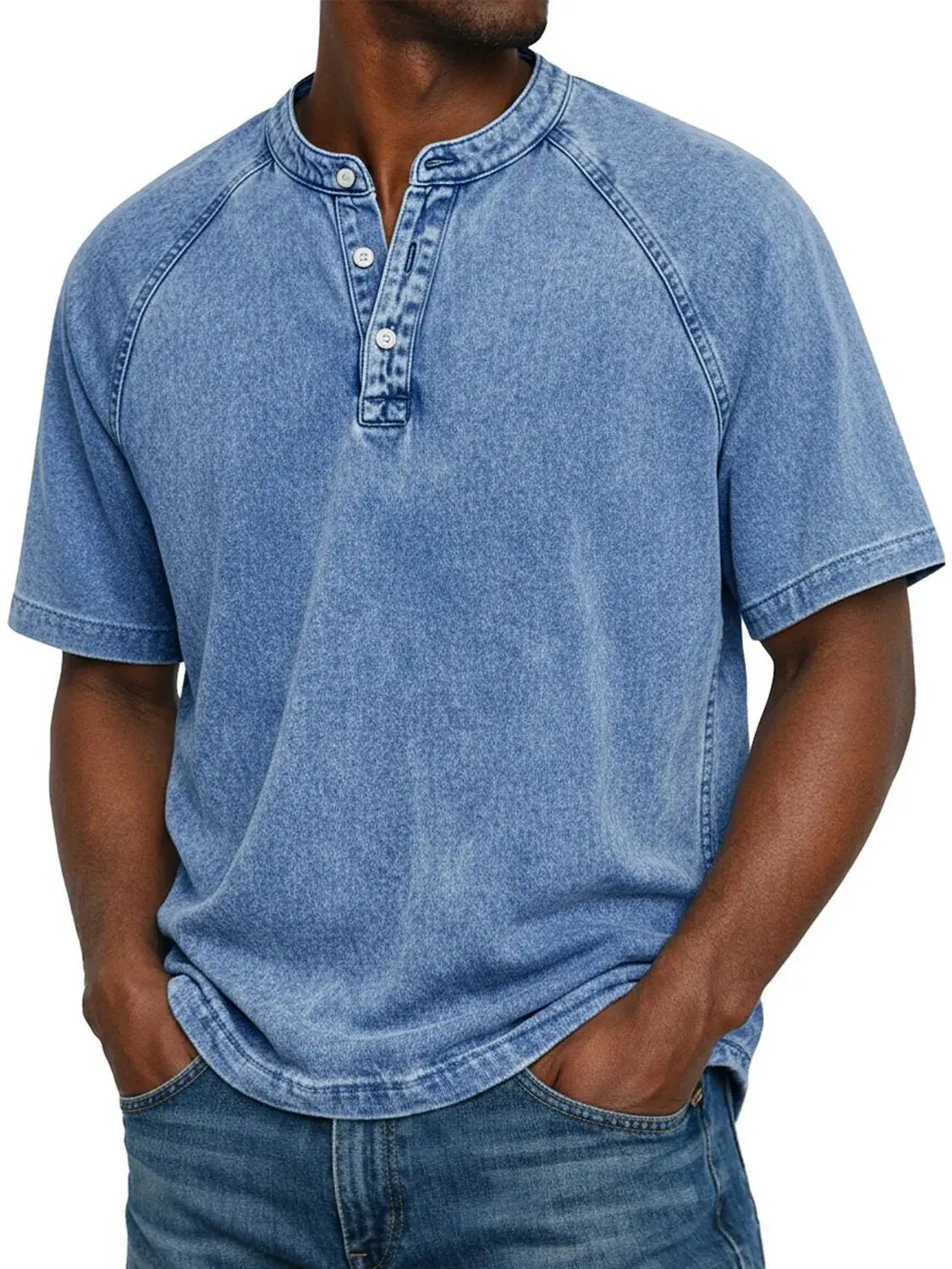 Men’s Washed Henley Short Sleeve Casual T-Shirt
