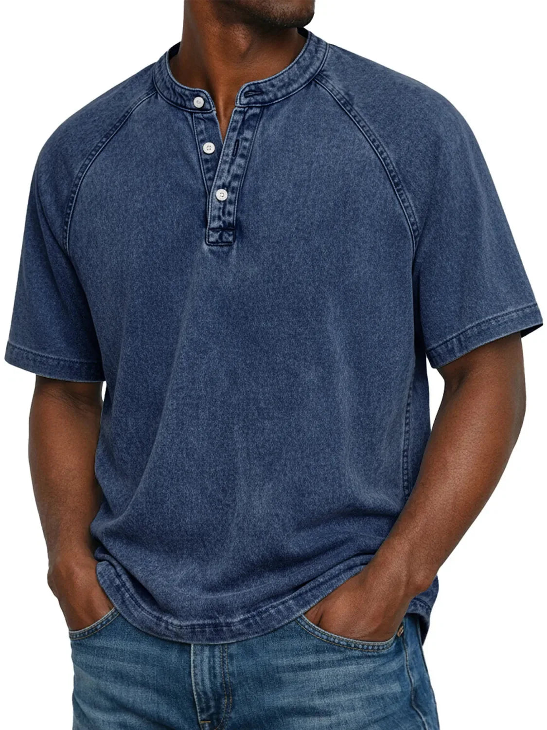 Men’s Washed Henley Short Sleeve Casual T-Shirt