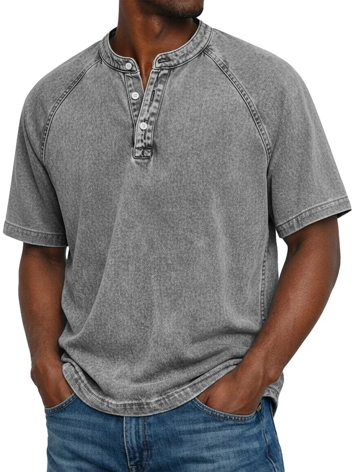 Men’s Washed Henley Short Sleeve Casual T-Shirt