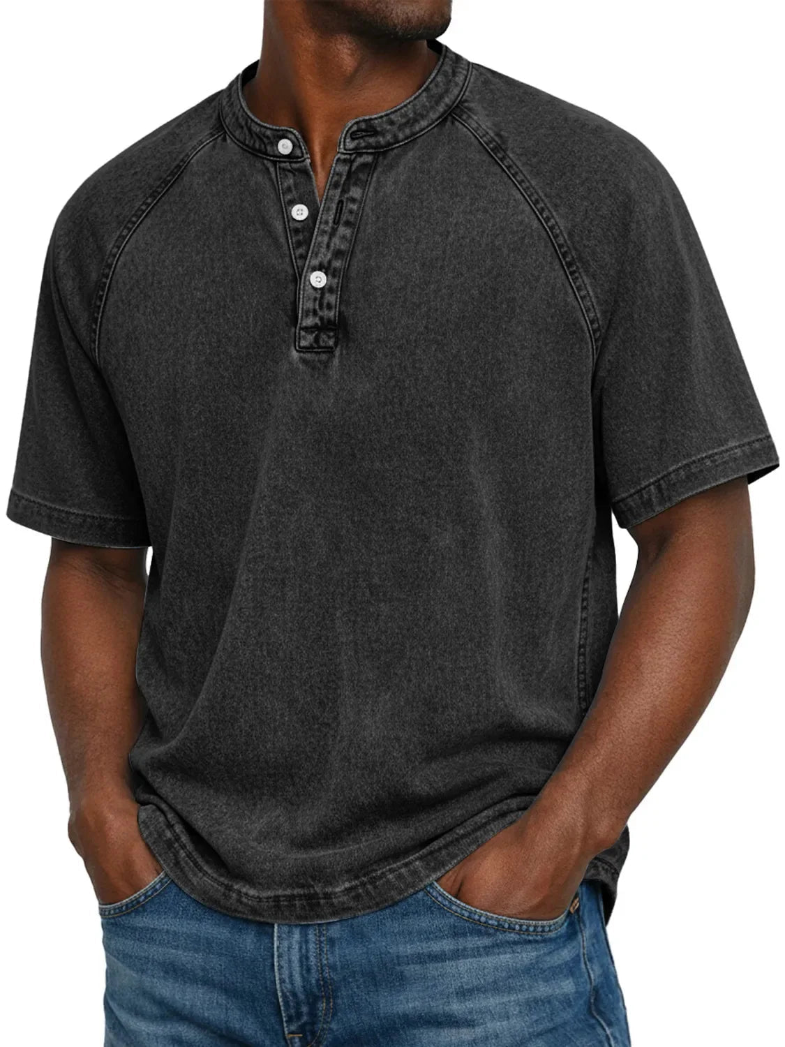 Men’s Washed Henley Short Sleeve Casual T-Shirt