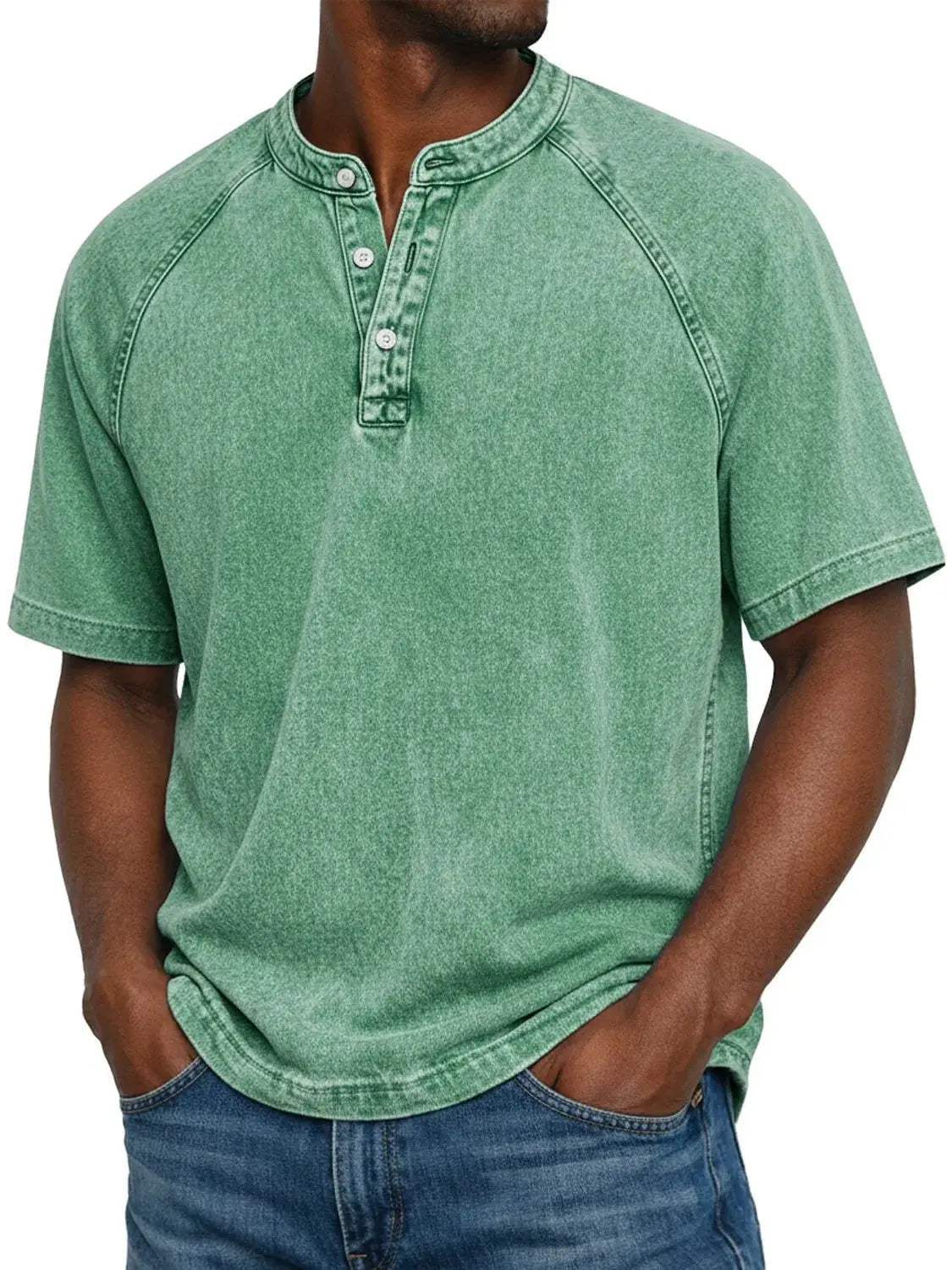 Men’s Washed Henley Short Sleeve Casual T-Shirt