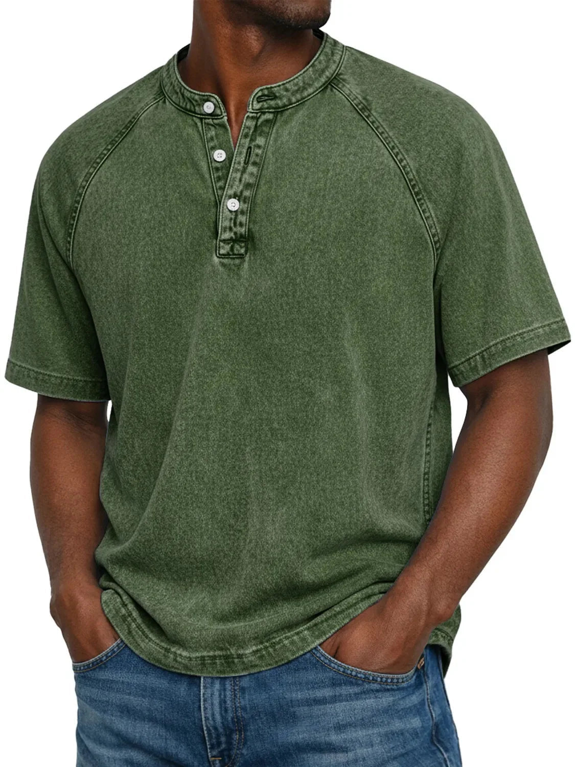 Men’s Washed Henley Short Sleeve Casual T-Shirt