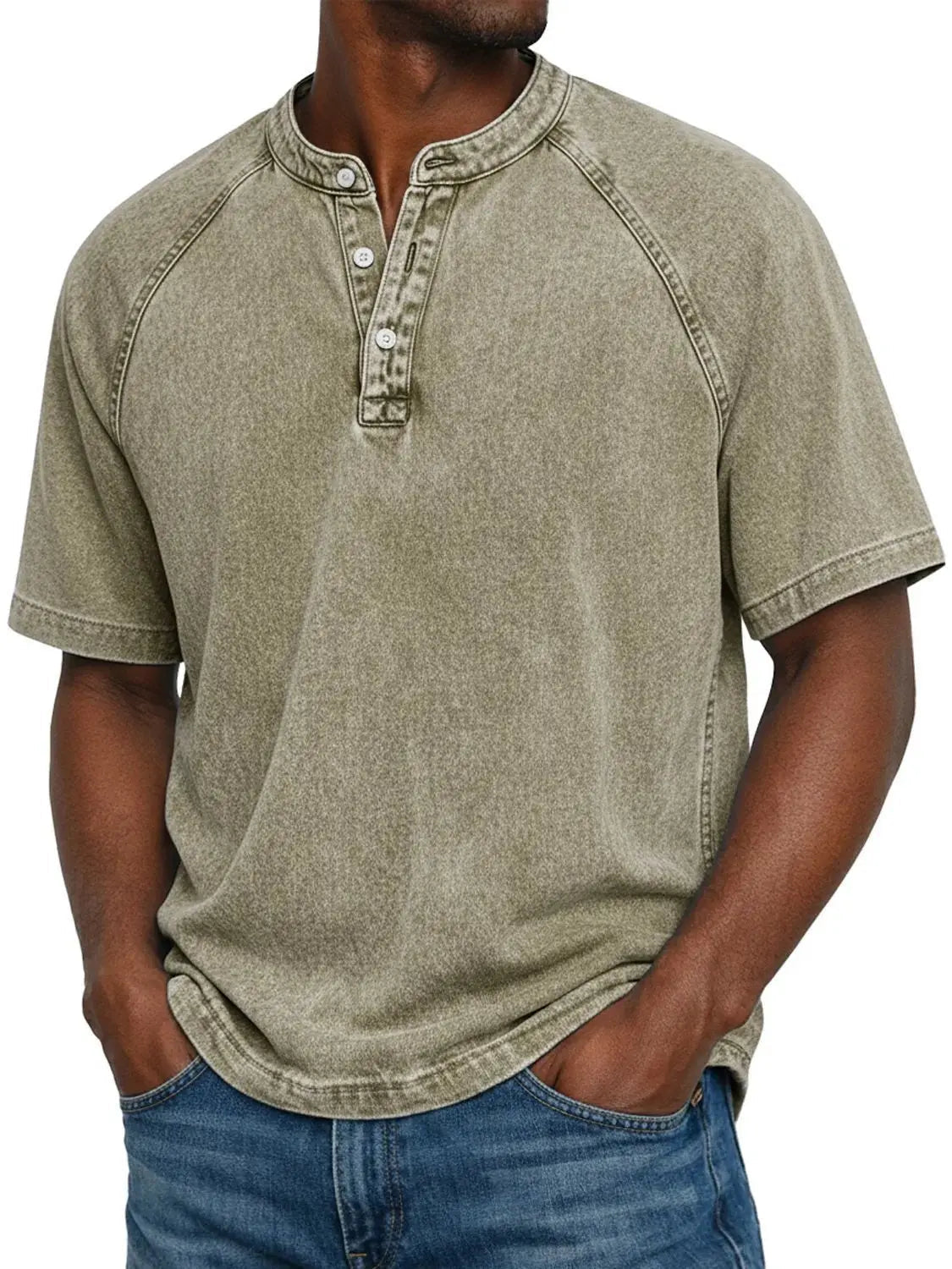 Men’s Washed Henley Short Sleeve Casual T-Shirt