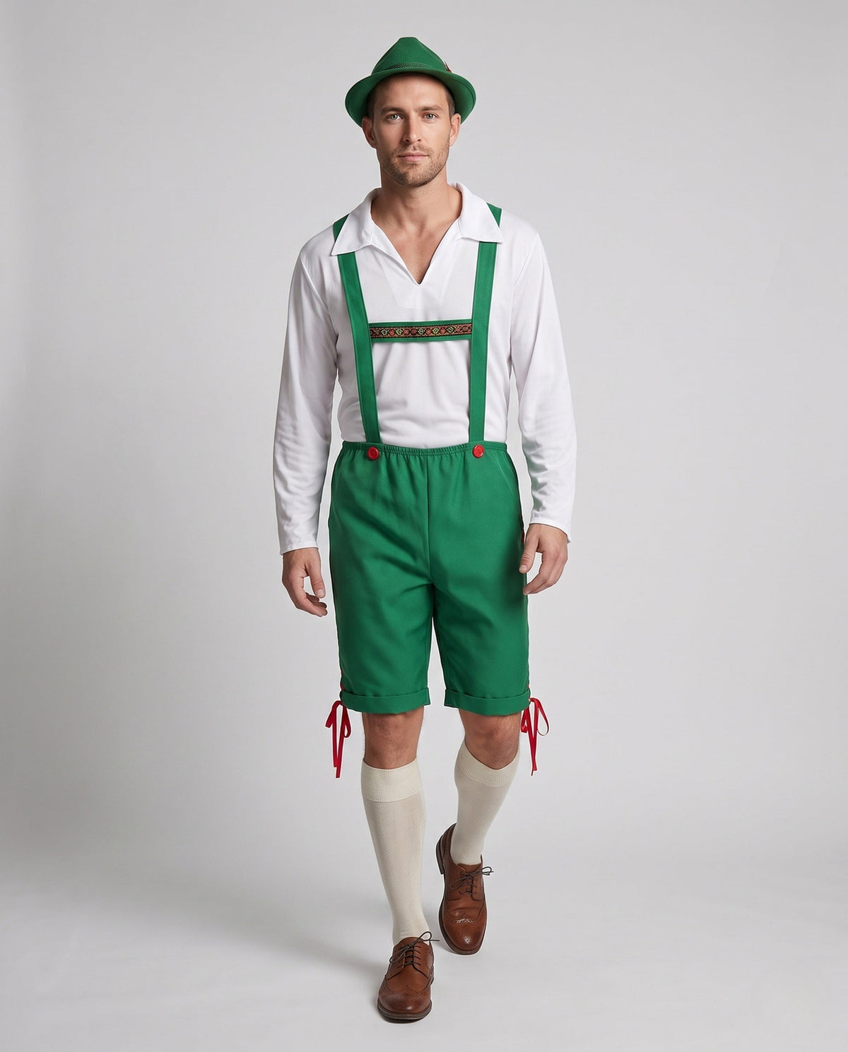 Men’s Traditional Oktoberfest Costume Set – Suspender Shorts and Long-Sleeve Shirt for Bavarian Festivals Beer Celebrations Folk Events Heritage Parties and Festive Occasion Styling