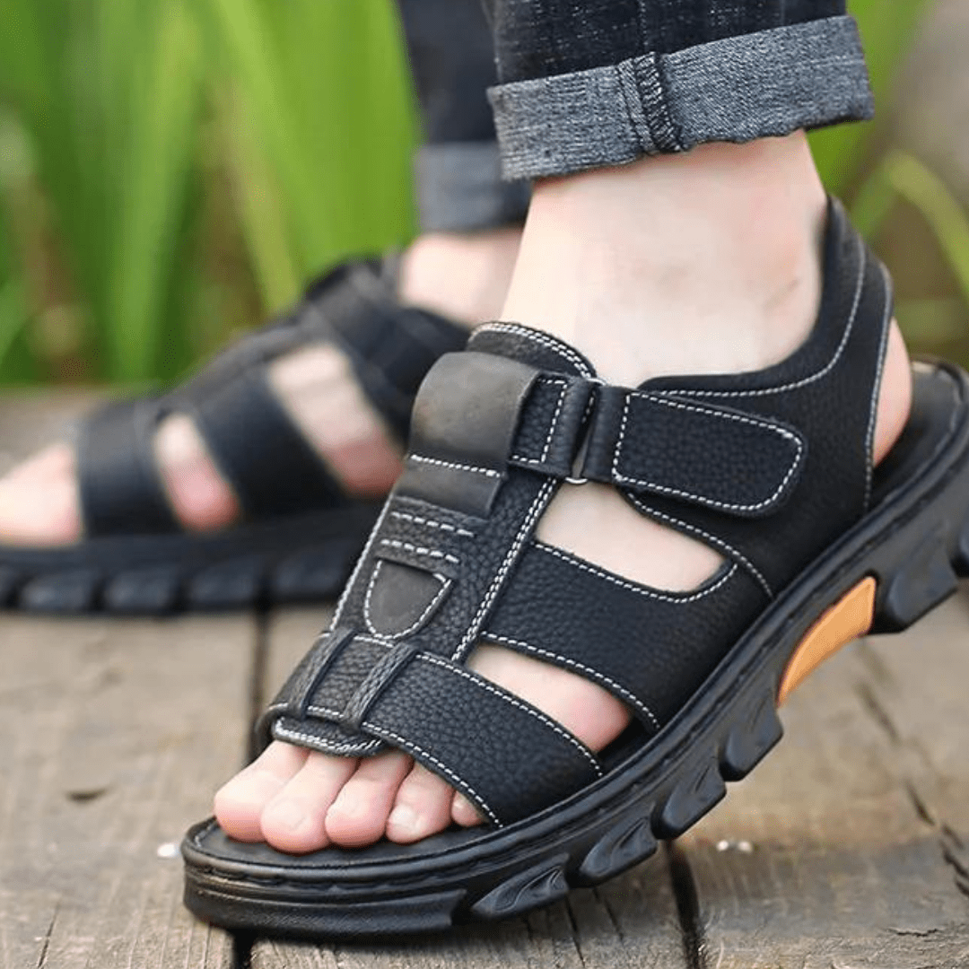 Pánské nastavitelné pohodlné sandály – otevřené vycházkové sandály s pásky na suchý zip a odolnou podrážkou