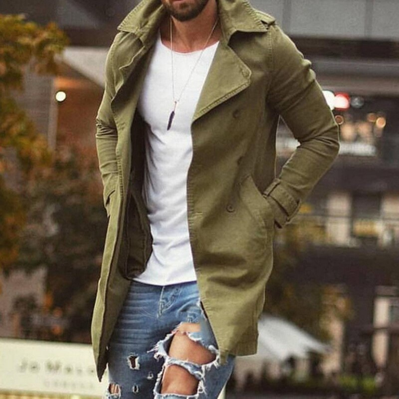 Ανδρική καμπαρντίνα με στενή γραμμή και μεσαίο μήκος – Δομημένη στρώση με φαρδιά πέτα για κομψό casual καθημερινό ντύσιμο