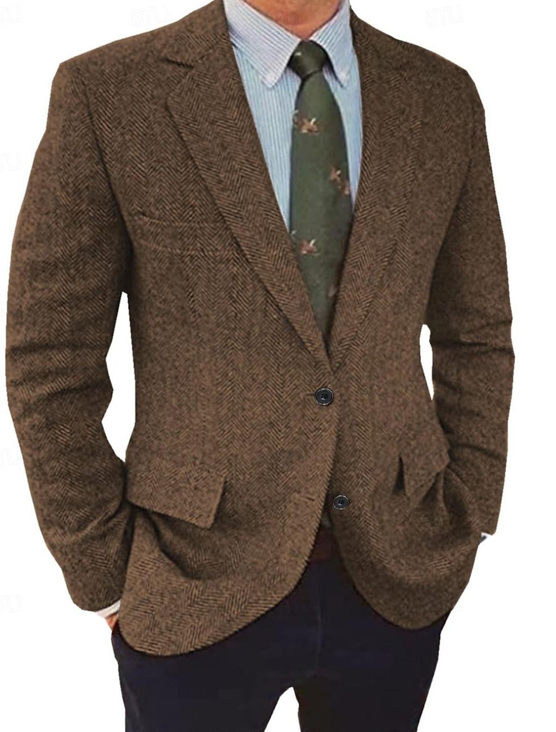 Blazer a spina di pesce da uomo – Giacca dalla vestibilità regolare con abbottonatura frontale e rever a lancia per un look elegante e formale