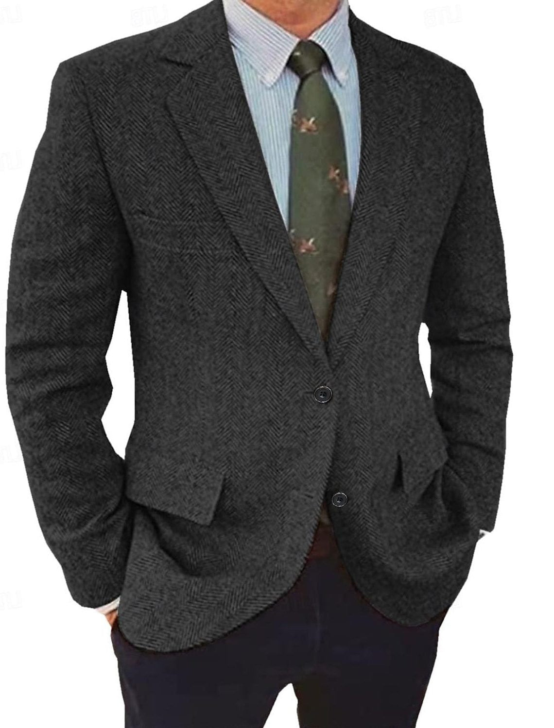Blazer a spina di pesce da uomo – Giacca dalla vestibilità regolare con abbottonatura frontale e rever a lancia per un look elegante e formale