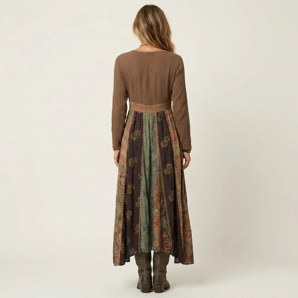 Vestido maxi bohemio estampado para mujer con escote en V