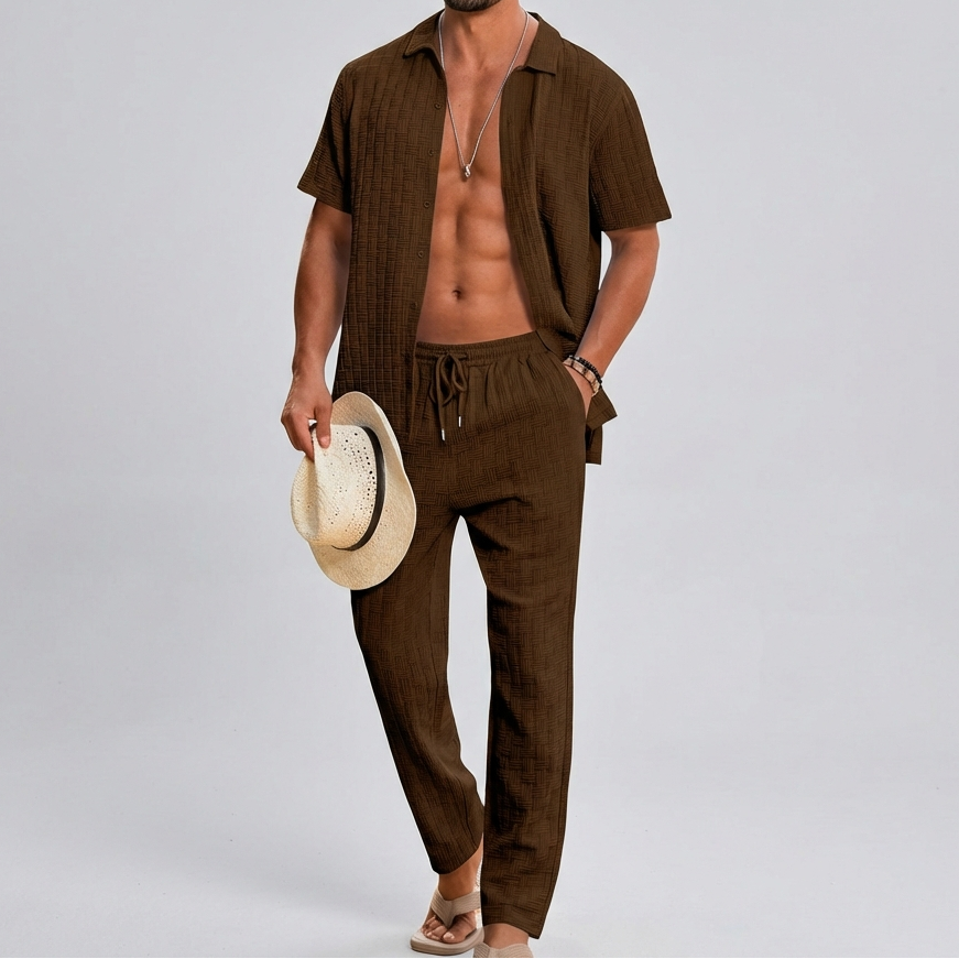 Men’s Summer Co Ord Set Textured Shirt Relaxed Trousers