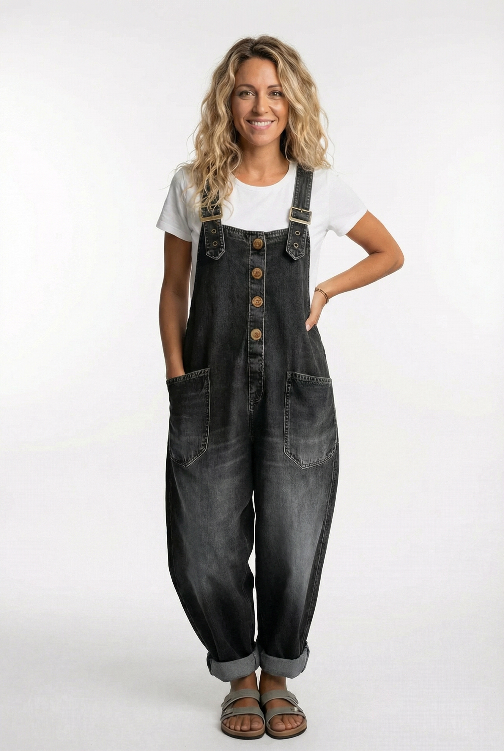 Dame afslappede denim-dragter med justerbare stropper jumpsuit