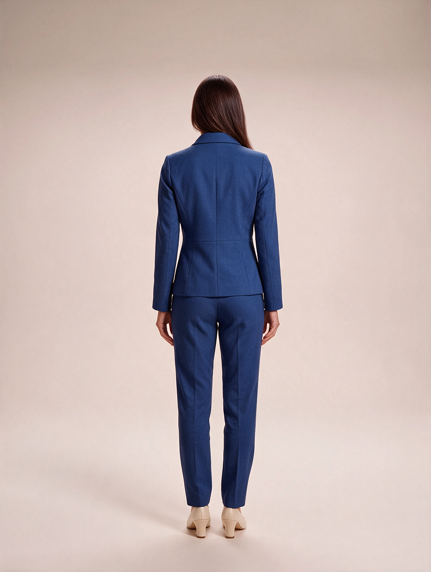 Damespak met pantalon - Getailleerde blazer met dubbele rij knopen en pantalon met rechte pijpen voor kantoor en avondkleding