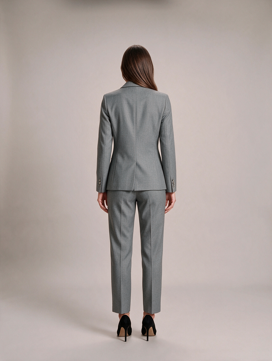 Damespak met pantalon - Getailleerde blazer met dubbele rij knopen en pantalon met rechte pijpen voor kantoor en avondkleding