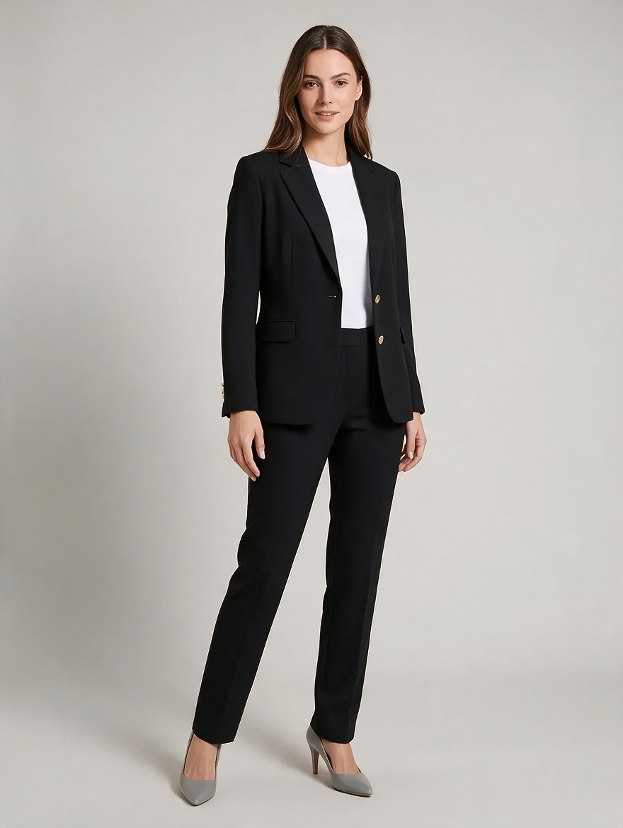 Damen-Hosenanzug in taillierter Passform – Einknöpfiger Blazer mit gerade geschnittenen Hosen für Büro- und Businesskleidung